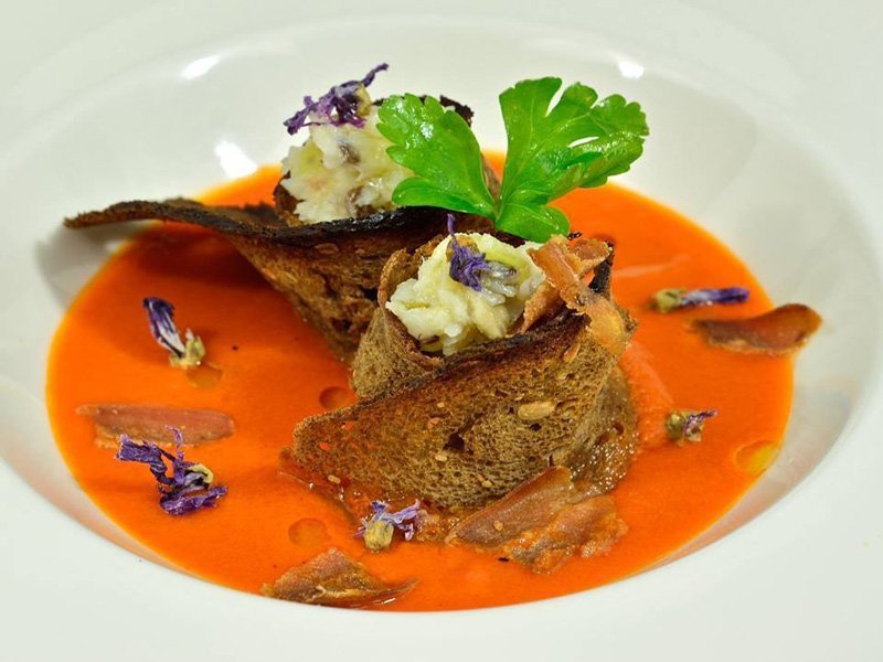 Baccala Mantecato In Crosta Di Pane Con Zuppetta Di Pomodoro E Bottarga Dialessandria It